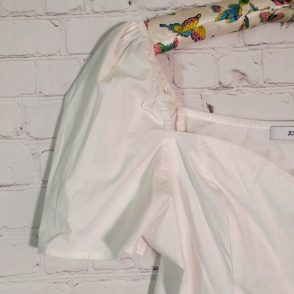 🆕️NWT JustFab White Babydoll Button Front Plunge Top Tee Shirt Womens Size L - Picture 8 of 17
